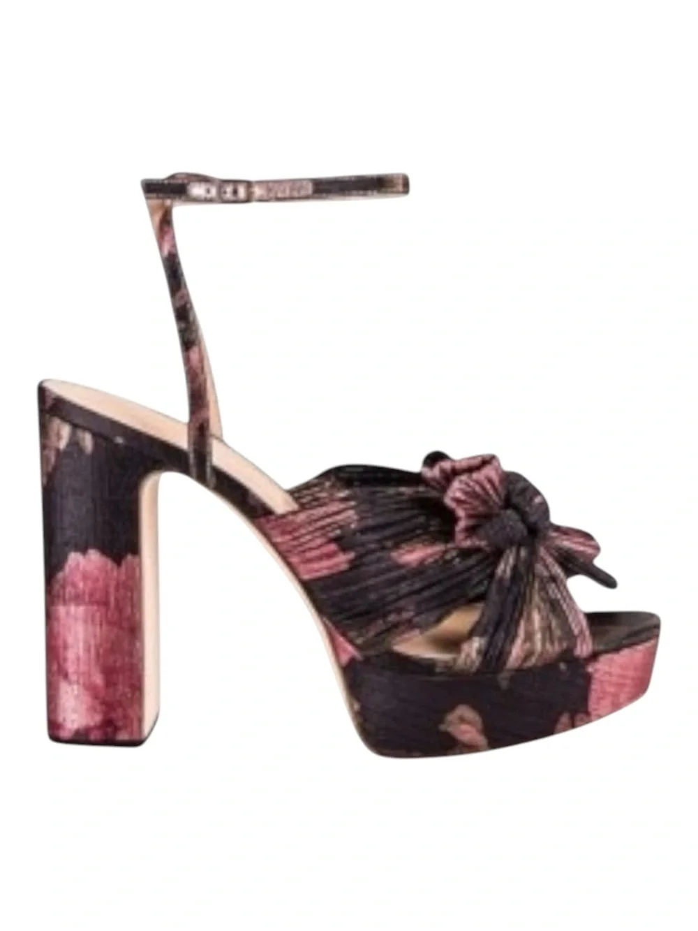 Loeffler Randall ✿ Natalia Pleated Knot Platform Heel Sandal ✿ Metal Floral ✿ 9M